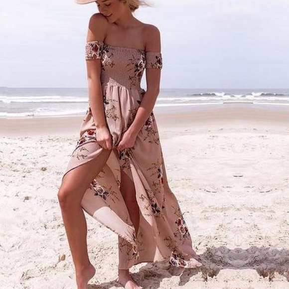 Floral Boho Off Shoulder Asymmetrical Dress - Picture 6 of 8
